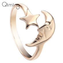 Anel de lua crescente com estrela, anéis ajustáveis abertos para meninas e mulheres joias para casamento 2024 - compre barato