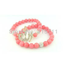 YH-AB31 Islamic Jewelry  Silver  Allah Muslim Bracelet Set with Pink  Jadee Beads 2024 - buy cheap