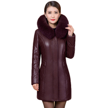 Plus size 5XL 6XL Ladies Leather Jacket Coat  Faux Fur Collar New Mid-Aged Ladies Winter Parka Warm Leather Clothing Women Coats 2024 - buy cheap