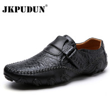 JKPUDUN Plus Szie Mens Shoes Casual Genuine Leather Luxury Brand Men Loafers Italian Breathable Driving Shoes Slip On Moccasins 2024 - buy cheap