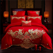 Conjunto de cama bordado de luxo 100% algodão chinês dragon e fênix, roupa de cama lençol de edredom queen king size 4/6/7pçs 2024 - compre barato
