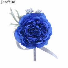 JaneVini Graciosa Homens Azul Royal Artificial Flores De Seda Do Casamento Boutonniere Noivo Corsage Terno Acessórios de Decoração De Casamento 2024 - compre barato