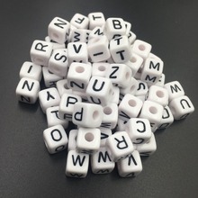 High Quality 550PCS/lot Mixed A-Z 10*10MM White with Black Printing Plastic Acrylic Square Cube Alphabet Letter Beads 2024 - buy cheap