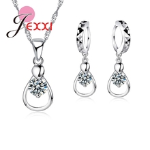 Bridal Austrian Crystal Fashion CZ   Necklace Earrings Hollow Water Drop 925 Sterling Silver Jewellery Set Wedding 2024 - buy cheap
