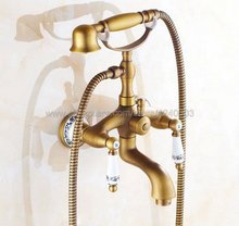 Torneiras da banheira Wall Mounted Antique Bronze Escovado Torneira Da Banheira Com Chuveiro de Mão Banho de Chuveiro Do Banheiro Torneiras Ktf311 2024 - compre barato