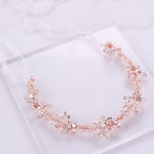 Mais novo design rosa ouro cabelo jóias cristal flor tiara bandanas feitas à mão noiva casamento cabelo ornamentos festa 2024 - compre barato
