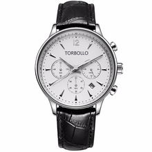 Fashion Genuine Leather White Dial Chronograph Quartz Mens Wrist Watch 2024 - buy cheap