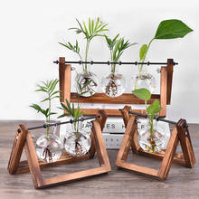 Desktop Glass Planter Vase with Retro Solid Wooden Stand and Metal Swivel Holder for Hydroponics Plants Home Garden Supplies 2024 - buy cheap