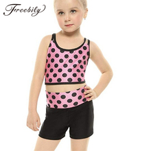 Girls Tankini Polka Dots Tank Top with Bottoms for Ballet Dance Workout Kids Dance Wear Girls Gymnastic Shorts Top Suits 2024 - buy cheap