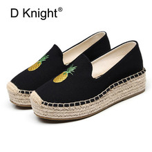 Women's Wedges Espadrille Comfortable Womens Casual Embroider Shoes Breathable Flax Hemp Canvas Blue Flamingo Slippers Ladies 2024 - buy cheap