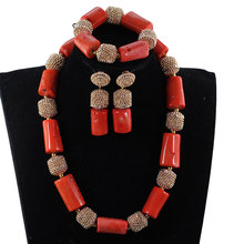 Collar de boda joyería de cuentas de Coral clásico para mujer, conjunto de collar de fiesta nupcial, cuentas de Oro africano de Coral, CG072 2024 - compra barato