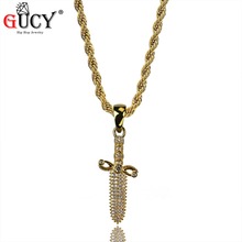 GUCY New Men's Hip Hop Jewelry Copper Gold Color Plated Cool Sword Pendant Necklace Micro Pave CZ Stones Pendants Necklaces Gift 2024 - buy cheap