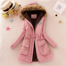 Winter Europe and America Hooded Cotton Jacket Coat Fashion Casual Slim Thick Long Cotton Coat Faux Fur Collar Plus Velvet Warm 2024 - buy cheap