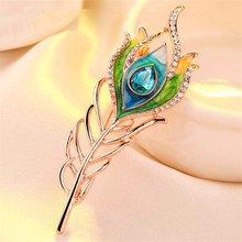 2018 New Arrival Fashion Crystal Peacock Feathers Brooch Boho Enamel Pin Blue Brooches Wedding Accessories High Quality Gift 2024 - buy cheap
