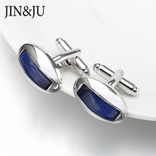 JIN&JU Low-key Luxury Dark Blue Opal Cufflinks For Men High Quality Arc Cat's Eye Stone Shirt Cuff links  for Mens Jewelry 2024 - buy cheap