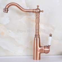 Deck Mounted Kitchen Vessel Sink Sink / Bathroom Basin Antique Red Copper  Single Handle Swivel Faucet Mixer Tap Wnf637 2024 - buy cheap