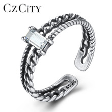 CZCITY Vintage Sterling Silver 925 Open Rings for Women Hollow Design Carving S925 Finger Rings Fine Jewelry Bagues Pour Femme 2024 - buy cheap