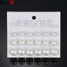 QianBei 12 pairs/set Simulated Pearl Earrings For Women Jewelry Bijoux Brincos Pendientes Mujer Fashion Stud Earrings 2024 - buy cheap