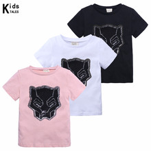Sequin Children T Shirt O-neck Cotton Cartoon Pattern Summer Tops Baby Girls Boys Clothes RQ-411 2024 - buy cheap