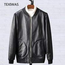 Shearling jaqueta de couro genuíno, roupa de exterior, quente, tamanho grande, um pele de carneiro, jaqueta de couro, homens, grosso, casaco masculino 2024 - compre barato