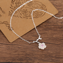 Sweet Silver Color  Cherry Blossoms Flower Necklaces For Women Lady Jewelry Long Choker Necklace Christmas Gift 2024 - buy cheap