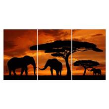 Hand painted Modern Painting on Canvas Wall Decor Landscape Sunset African Savannah Elephants (no frame) 3 piece canvas wall art 2024 - buy cheap