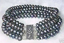 Free Shipping >>>>> Pretty 4 rows 7-8mm black pearl bracelet 7.5" 2024 - buy cheap