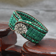 Asingeloo Blue Malachite Stone Handmade Leather Wrap Bohemia Bracelets  for Women Girls 2024 - buy cheap