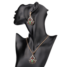 Conjunto de collar y pendientes para mujer, joyería étnica Vintage verde, conjunto de collar y pendientes turcos para boda 2024 - compra barato