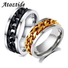 Atoztide 8mm Punk Titanium Steel Chain Spinner Rings For Men Polished Black Rock Biker Ring Round Wedding Band Party 2024 - buy cheap