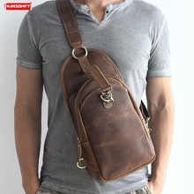 Men's Chest Bag Retro Men Crossbody Bag Genuine Leather Sports Shoulder Bag Brown Handmade Cowhide Original Crazy Horse Leather 2024 - buy cheap