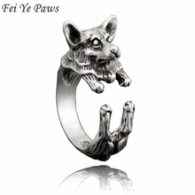 Patas Fei Ye Vintage para hombre y mujer, anillo antiguo de perro, Corgi de Gales, Aneis nudillo de latón, Animal único, regalo de fiesta 2024 - compra barato