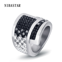 316l aço inoxidável branco & preto cristal jóias anéis de casamento para mulher 2024 - compre barato