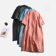 Summer Women Loose Japanese Style Three Quarter Sleeves Stand Collar Water Washed Thin Linen Shirt Dresses 2024 - buy cheap