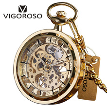 Gold Tone Steel Steampunk Transparent Skeleton Mechanical Pocket Watch Hand Winding Open Face Fashion Clock Men Women Gifts 2024 - buy cheap