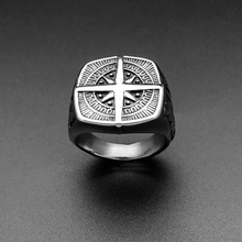 Кольцо мужское, простой дизайн, кольцо с компасом, серебряное, из нержавеющей стали, модное, черное, кольцо для мужчин и женщин, навигатор, Кольца, украшения 2024 - купить недорого