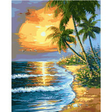 Pintura por números DIY, 50x65, 60x75cm, atardecer, playa, coco, paisaje de árbol, lienzo, decoración de boda, regalo de imagen artística 2024 - compra barato