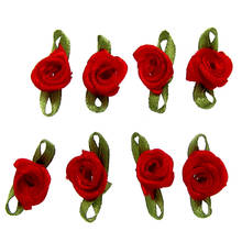 100pcs Satin Red Rose Flower Buds with Leaf Loop Flowers Fabric Flower craft appliques wedding trim making 2024 - buy cheap