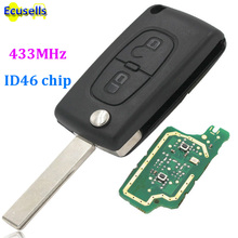 2 кнопки дистанционного ключа fob 433 МГц с 46 чипом для Citroen лезвие с пазом 2024 - купить недорого