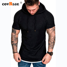 Covrlge Mens Hooded Drawstring T-shirt  2019 Summer Fashion Solid Color T-shirt Casual Short-sleeved T-shirt MTS522 2024 - buy cheap