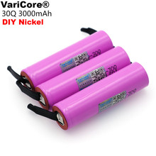 Bateria recarregável 100% mah li-lon icr18650, 30q, bateria recarregável de 3000mah + níquel para faça você mesmo 2024 - compre barato