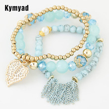 Kymyad pulseira feminina coreana braceletes, para mulheres multi camada contas pulseira borla unidirecional 2024 - compre barato