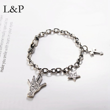 L&P Fashion 100% 925 Sterling Silver Bracelet For Women Men Palm & Star Bracelets Bangles Charm Jewelry Party Gift 2024 - buy cheap