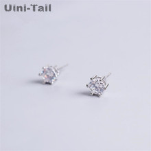 Uini-tail brincos hexagonal de prata esterlina 925, nova versão coreana, tendência dinâmica, joias de alta qualidade gn356 2024 - compre barato