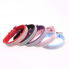 1Pc Cute Candy Color Dog Collar PU Leather Rhinestone Diamante Pet Puppy Cat Fashion Neck Strap 3 Size Crystal Collar PD045 2024 - buy cheap