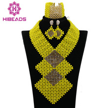 Conjunto de joyería nigeriana con cuentas africanas de Dubái, color amarillo y dorado, joyería de boda nigeriana, collar llamativo, envío gratis, WA627 2024 - compra barato