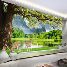 Wellyu-papel de parede customizado 3d, murais, grande árvore, lago, pintura de paisagem, parede de fundo de tv, sala de estar, quarto 2024 - compre barato