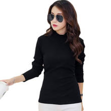 Women t-shirt 2017 autumn stand neck tee tops women pulse size candy colors tshirt long sleeve slim warm knitted base t shirt 2024 - buy cheap