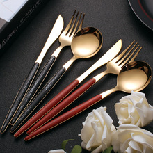 3pcs chinese food dinnerware tablespoon fork knife set wood mark 304 stainless steel portable dining set black cutlery Storage 2024 - buy cheap