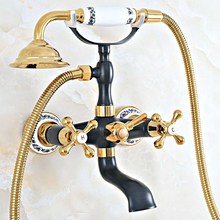 Torneira Da banheira Petróleo Friccionada Bronze Ouro Conjuntos de Torneiras de Banheira Tipo de Telefone Chuveiro de Bronze com Chuveiro de Mão Toque Mixer Wall Mounted 2024 - compre barato